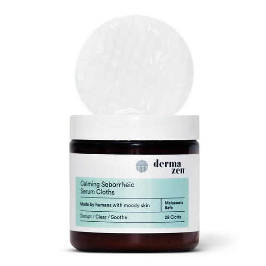 Calming Seborrheic Serum Cloths on a teal background