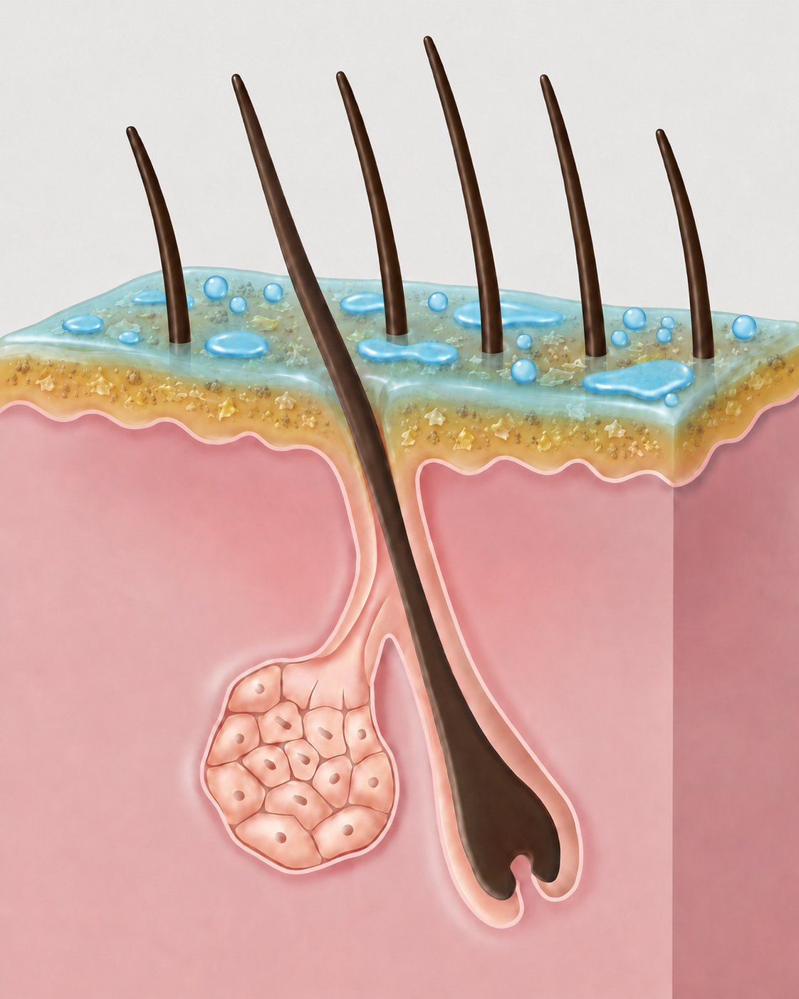 Stage 1: Product sitting on top of scalp buildup layer